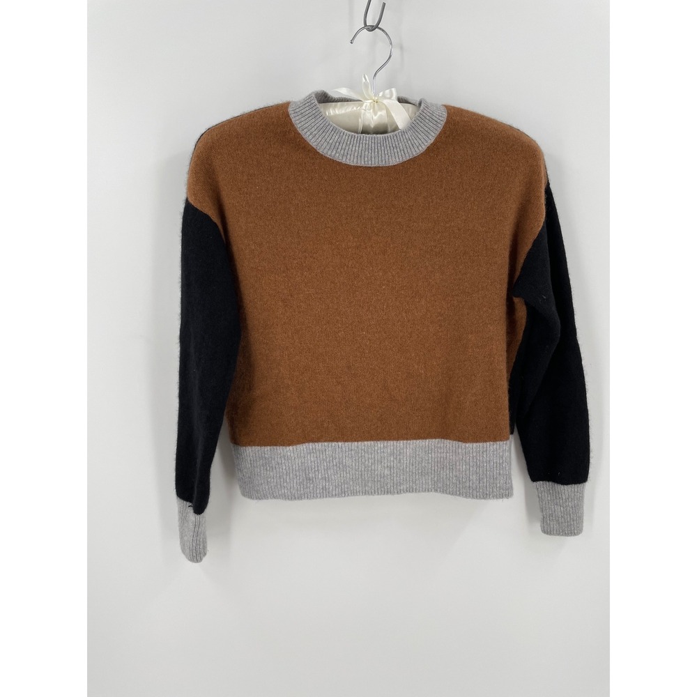 C by Bloomingdales Cashmere Sweater XS Color Block Brown Black Gray Crewneck
